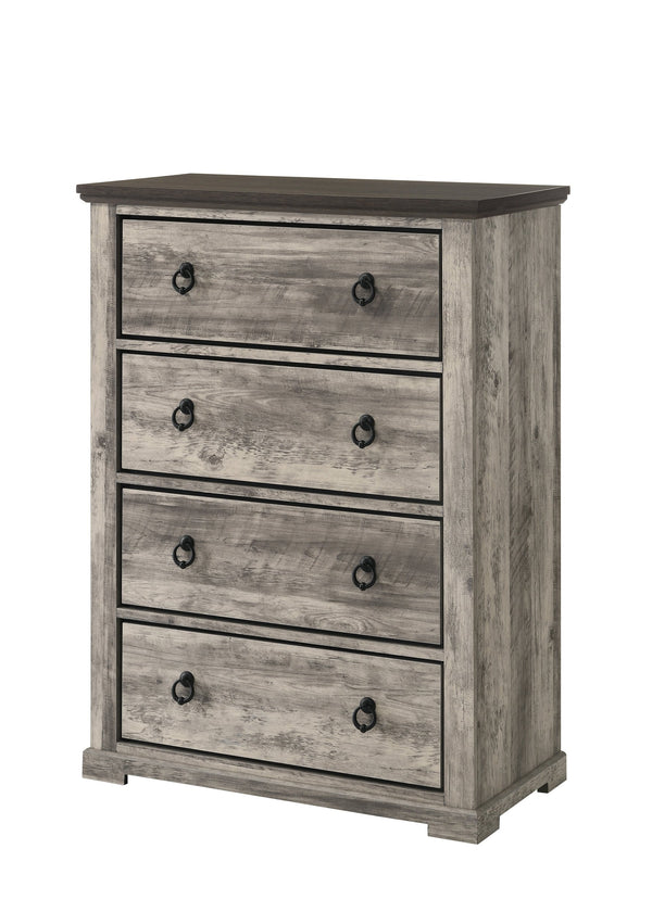English Elm 1pc Contemporary Rustic Gray Two-Tone Four-Drawer Chest with Metal Pulls, 34.7"x17.7"x48.7"H Stylish Storage B011P272612
