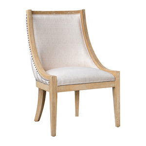 JLA Home Martha Stewart - Upholstered Swoop-Arm Dining Chair with Nailhead Trim, Solid Rubberwood Frame & Plush Support Beige Stripe MT108-1197