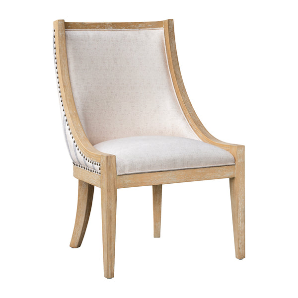 JLA Home Martha Stewart - Upholstered Swoop-Arm Dining Chair with Nailhead Trim, Solid Rubberwood Frame & Plush Support Beige Stripe MT108-1197