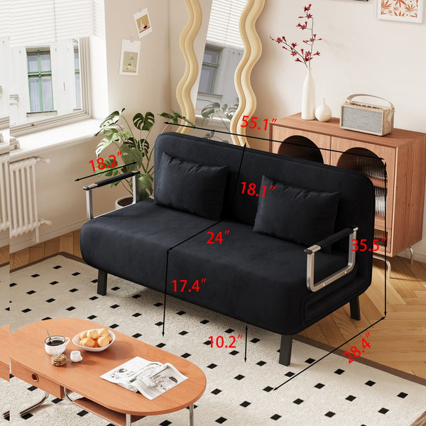 English Elm velvet 55″ Convertible Chair Bed with Adjustable Backrest & Pillow, Tri-Fold Sleeper Sofa, Steel Frame Lounge for Home Office Comfort W1767P192807