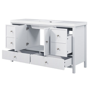 English Elm 60" Freestanding Bathroom Vanity Fluted Fronts Soft Close Drawers Drop-in Sink White N817P404100W