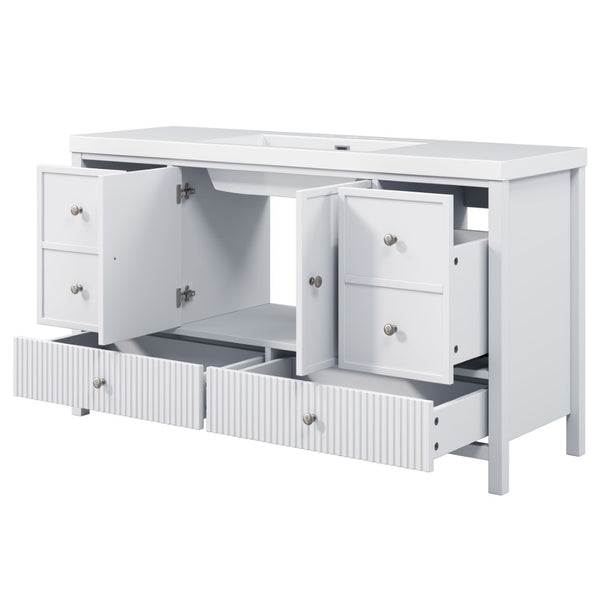 English Elm 60" Freestanding Bathroom Vanity Fluted Fronts Soft Close Drawers Drop-in Sink White N817P404100W