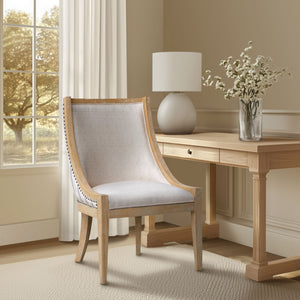 JLA Home Martha Stewart - Upholstered Swoop-Arm Dining Chair with Nailhead Trim, Solid Rubberwood Frame & Plush Support Beige Stripe MT108-1197