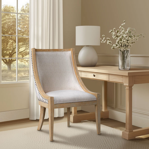 JLA Home Martha Stewart - Upholstered Swoop-Arm Dining Chair with Nailhead Trim, Solid Rubberwood Frame & Plush Support Beige Stripe MT108-1197
