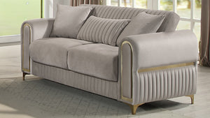 English Elm Ruby Channel Tufted Loveseat with Birch Frame Pocket Coil Seating and Gold Steel Legs B009S02250