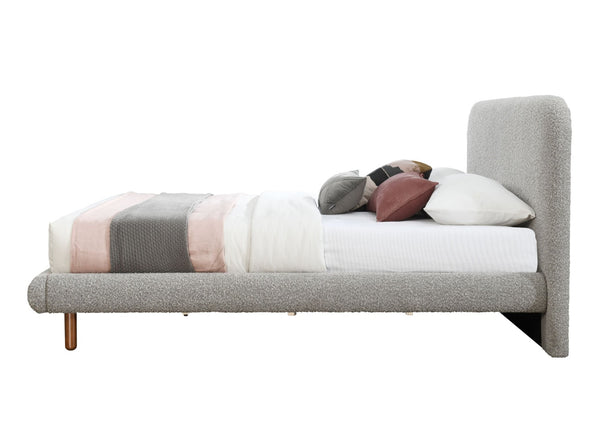 English Elm Cleo Boucle Upholstered Queen Bed Tall Cushioned Headboard Rubberwood Legs B2756S00038
