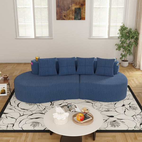 English Elm Modern Half Moon Chenille Sectional Three Seat Curved Sofa for Living Room or Apartment Navy W395P435340