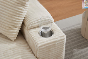 English Elm Corduroy Chaise Lounge Sofa With Movable Ottoman, Armrest Storage & Cupholders For Comfort W2120S00003-GIGA