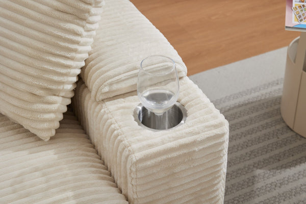 English Elm Corduroy Chaise Lounge Sofa With Movable Ottoman, Armrest Storage & Cupholders For Comfort W2120S00003-GIGA