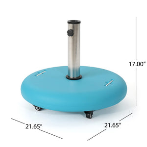 English Elm Wheelie Concrete Outdoor Umbrella Base with Locking Casters for Patio Stability Teal 60454.00TEL