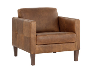 Sunpan Karmelo Armchair - Timeless Italian Design in Luxurious Aniline Leather with Solid Beech Wood Legs Cognac Leather