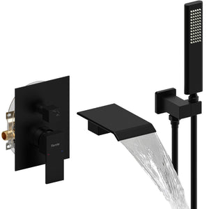 English Elm Male Npt Wall Mount Waterfall Tub Faucet Solid Brass Matte Black Bathtub Shower Kit T3177P277452