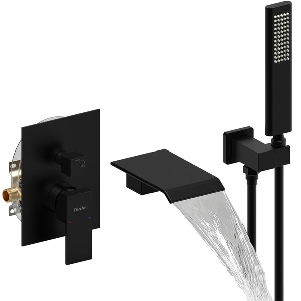 English Elm Male Npt Wall Mount Waterfall Tub Faucet Solid Brass Matte Black Bathtub Shower Kit T3177P277452