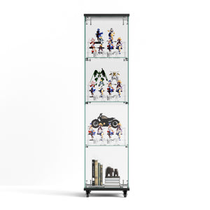 English Elm 4 Tier Glass Display Cabinet - Lockable Floor Standing Storage With Acrylic Shelves & Wheels For Versatility W1668P241902