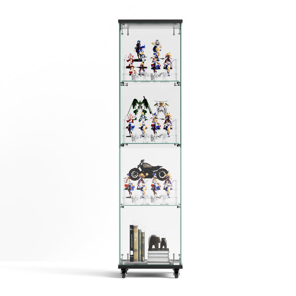 English Elm 4 Tier Glass Display Cabinet - Lockable Floor Standing Storage With Acrylic Shelves & Wheels For Versatility W1668P241902