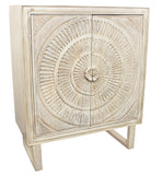 Moti Albert Cabinet, 2 Hand Carved Door in White Distressed 36009005