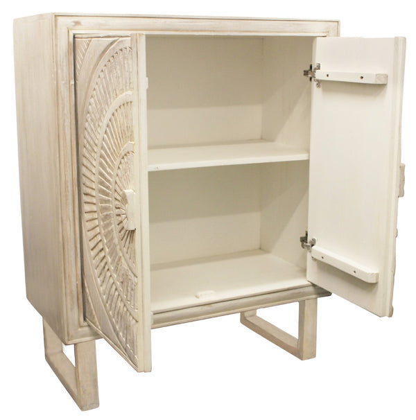 Moti Albert Cabinet, 2 Hand Carved Door in White Distressed 36009005