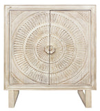 Moti Albert Cabinet, 2 Hand Carved Door in White Distressed 36009005