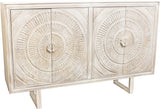Moti Albert Cabinet, 4 Hand Carved Door in White Distressed Finish 36009006