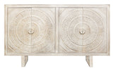 Moti Albert Cabinet, 4 Hand Carved Door in White Distressed Finish 36009006