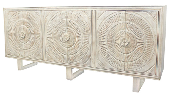 Moti Albert Cabinet, 6 Hand Carved Door in White Distressed 36009007
