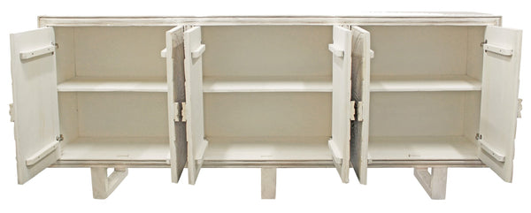 Moti Albert Cabinet, 6 Hand Carved Door in White Distressed 36009007