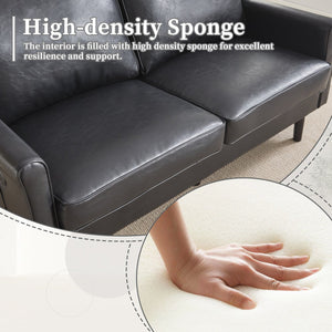 English Elm Loveseat Mid Century Modern Two-Seater Sofa with USB Type-C Charging, Removable Zipper Covers, Durable Wood Legs Black PU W395P238820