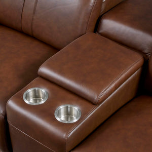 English Elm Leather Match Modular Sectional Power Reclining Sofa with Console and Cup Holders Dark Brown B2748S00035