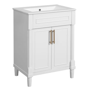 English Elm 24" Bathroom Vanity with Integrated Ceramic Sink and Adjustable Shelf, Vintage Hardware, Space-Saving Design White N710P277711K