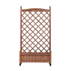 English Elm Raised Wood Planter Boxes with Integrated Trellis for Climbing Vines Set of Two D720094446