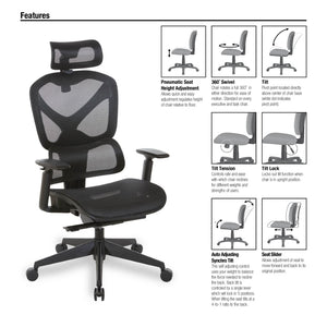 OSP Home Furnishings Mesh Back Ergonomic Manager Chair with Lumbar Support Headrest and Synchro Tilt System 71142MHR-3