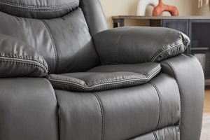 English Elm Black Air Leather Massage Recliner with Vibration Heating for Living Room Lounge Gray B2766P488713