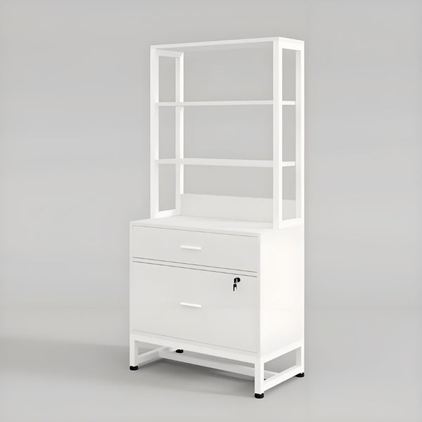 English Elm Ample Steel Office Filing Cabinet with Open Bookcase Shelves and Locking Document Drawers White T3971P448290
