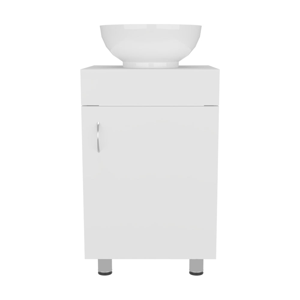 English Elm Tacna 18" Compact Freestanding Vanity with Porcelain Vessel Sink, Single-Door Storage, White Finish B200P335372