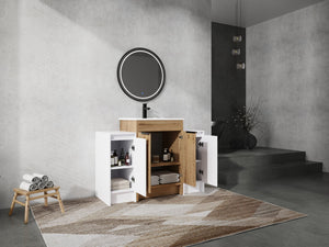 English Elm 48 Inch Freestanding Bathroom Vanity With Ceramic Sink & Soft-Close Doors For Modern Elegance W999S00314