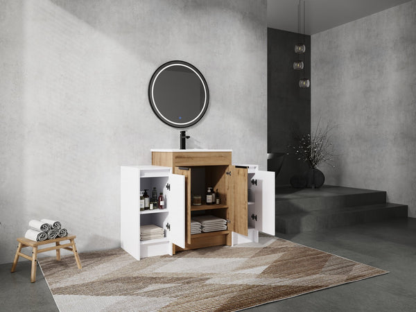 English Elm 48 Inch Freestanding Bathroom Vanity With Ceramic Sink & Soft-Close Doors For Modern Elegance W999S00314