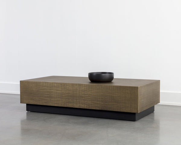 Sunpan Albans Handcrafted Coffee Table - Intricate Etched Brass Finish with Elegant Black Iron Base, 60"W