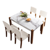 English Elm 5-Piece Modern Dining Furniture Set, 4-Person Space-Saving Dinette For Kitchen, 46" Faux Marble Style Table and 4 Upholstered Chairs With Solid Rubberwood Legs