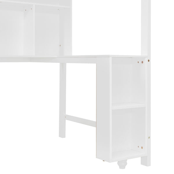 English Elm Twin Over Full Wooden Bunk Bed With Desk, Storage Drawers, Shelves & Led Lights - Stylish & Functional N820S00064K-GIGA