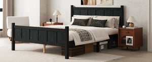 English Elm Queen Platform Bed Shaker Farmhouse Style with Vertical Slat Headboard and Wood Grain Finish Black N733P422480E