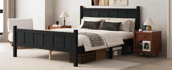 English Elm Queen Platform Bed Shaker Farmhouse Style with Vertical Slat Headboard and Wood Grain Finish Black N733P422480E