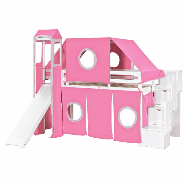 English Elm Twin Castle Loft Bed with Play Tower Pinewood Frame for Kids Bedroom Storybook LT000568AAH-1