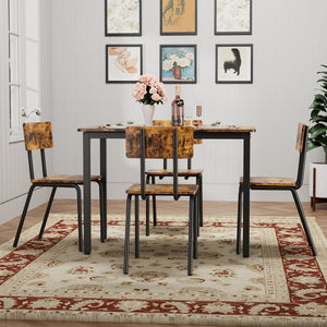 English Elm 5-Piece Modern Dining Set for Small Spaces — 43.3" MDF Top Table with Metal Frame and 4 Chairs, Easy Clean Brown W578133461