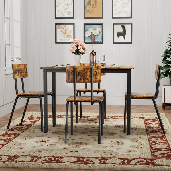 English Elm 5-Piece Modern Dining Set for Small Spaces — 43.3" MDF Top Table with Metal Frame and 4 Chairs, Easy Clean Brown W578133461