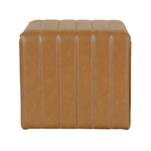 English Elm Ada Channel Tufted Faux Leather Footstool Ottoman Mid-century Square Accent Seat Caramel B056P412628