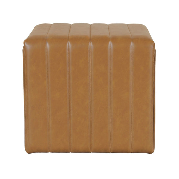 English Elm Ada Channel Tufted Faux Leather Footstool Ottoman Mid-century Square Accent Seat Caramel B056P412628
