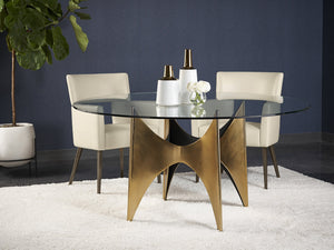 Sunpan Amerie Contemporary Dining Armchair with Unique Cutout Design and Antique Brass Legs for Modern Spaces Castillo Cream