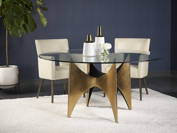 Sunpan Amerie Contemporary Dining Armchair with Unique Cutout Design and Antique Brass Legs for Modern Spaces Castillo Cream