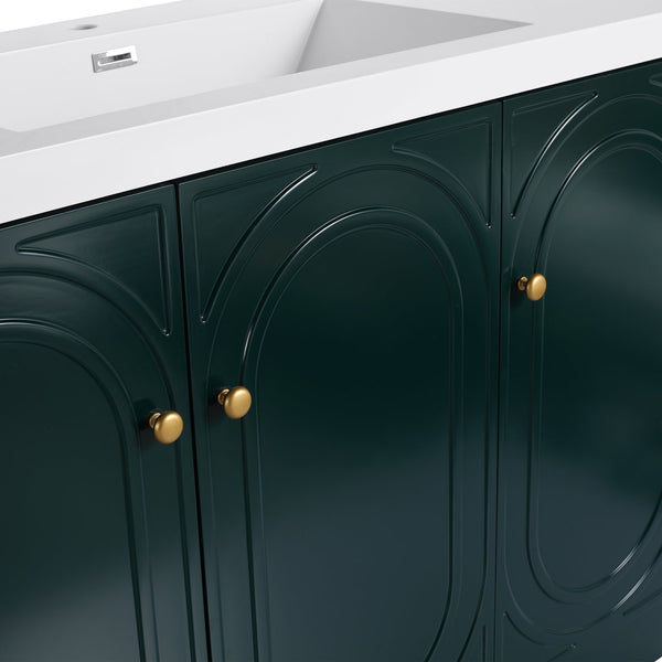 English Elm 48" Freestanding Bathroom Vanity with Thick Resin Sink, Soft-Close Doors, Adjustable Shelves, Durable Finish Dark Green W999S00276