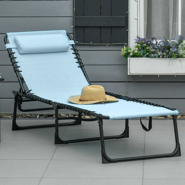 English Elm Outsunny Folding Chaise Lounge Chair – Lightweight, 4-Position Recline, Breathable Mesh, Baby Blue Comfort W2225P200923-GIGA